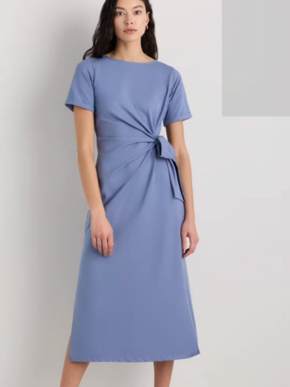 NWT Quince Cotton Jersey Side Tie Midi Dress Moonstone Blue Large